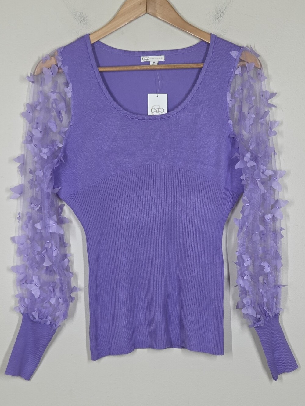 NWT Vtg Y2K Cato Purple Butterfly Sleeve Knit Top M Fairy Cottagecore Whimsical